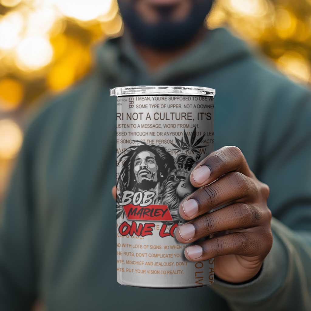 Afro King of Reggae Legend Bob 4 in 1 Can Cooler Tumbler Rastafari Lion Cannabis Typography Style DT02