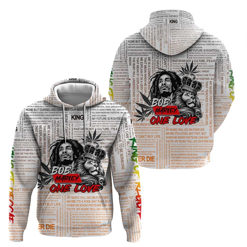 King of Reggae Legend Bob Hoodie Lion Rastafari Cannabis Typography Style DT02