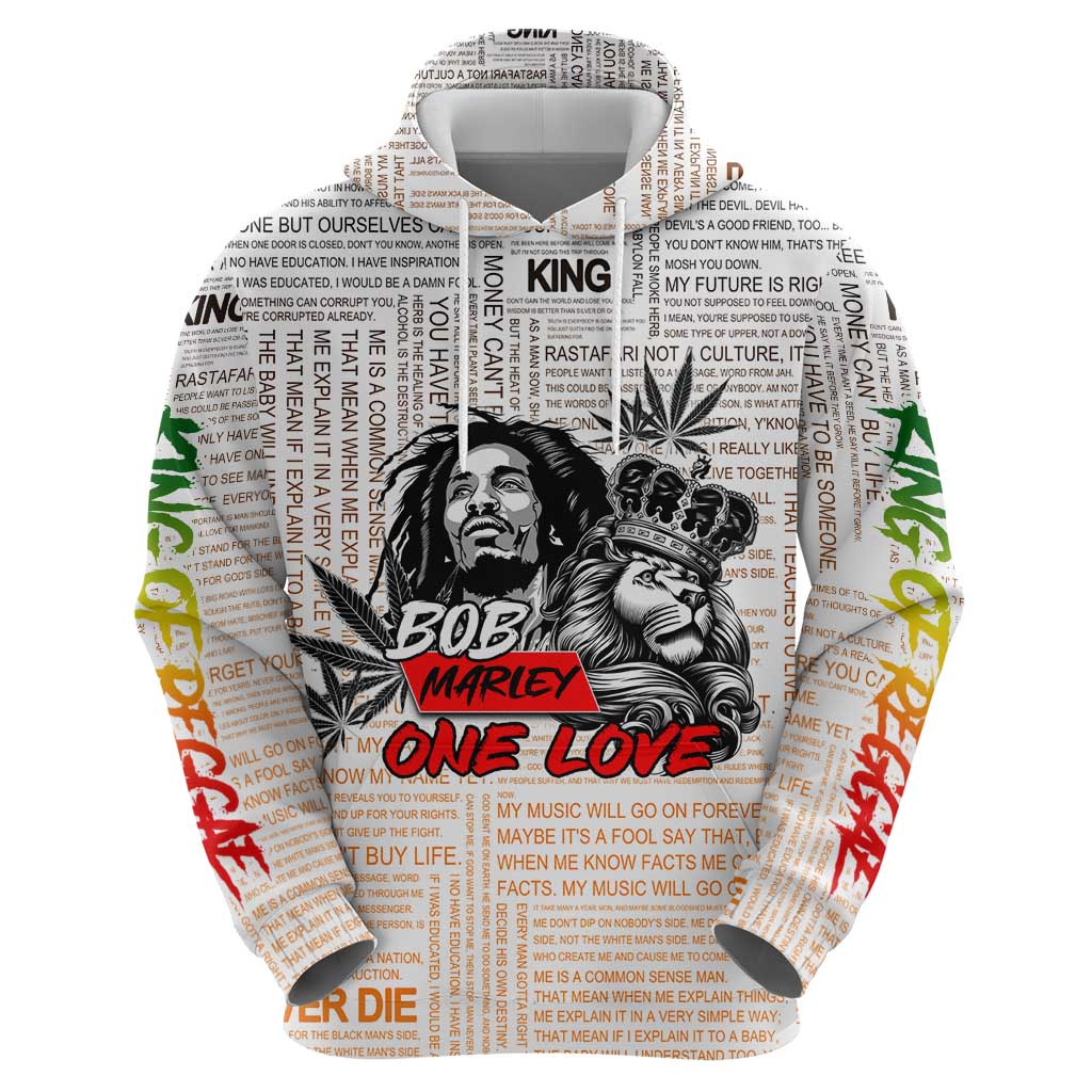 King of Reggae Legend Bob Hoodie Lion Rastafari Cannabis Typography Style DT02