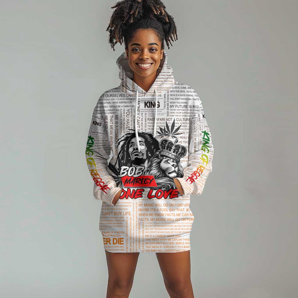 Afro King of Reggae Legend Bob Hoodie Dress Rastafari Lion Cannabis Typography Style DT02