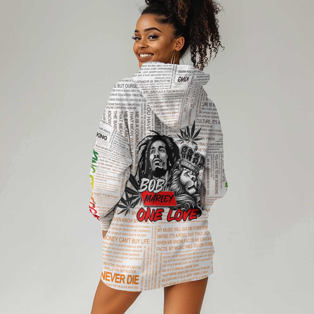 Afro King of Reggae Legend Bob Hoodie Dress Rastafari Lion Cannabis Typography Style DT02