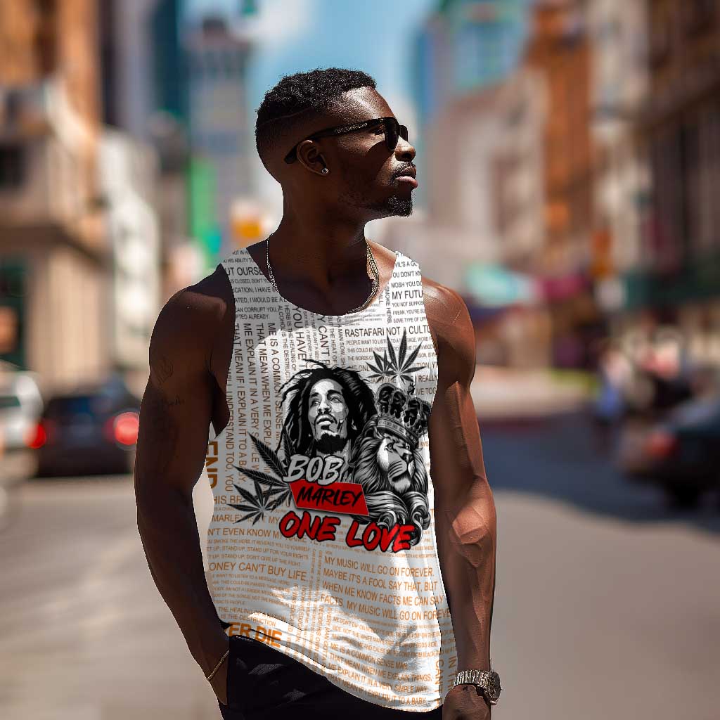 Afro King of Reggae Legend Bob Men Tank Top Rastafari Lion Cannabis Typography Style DT02