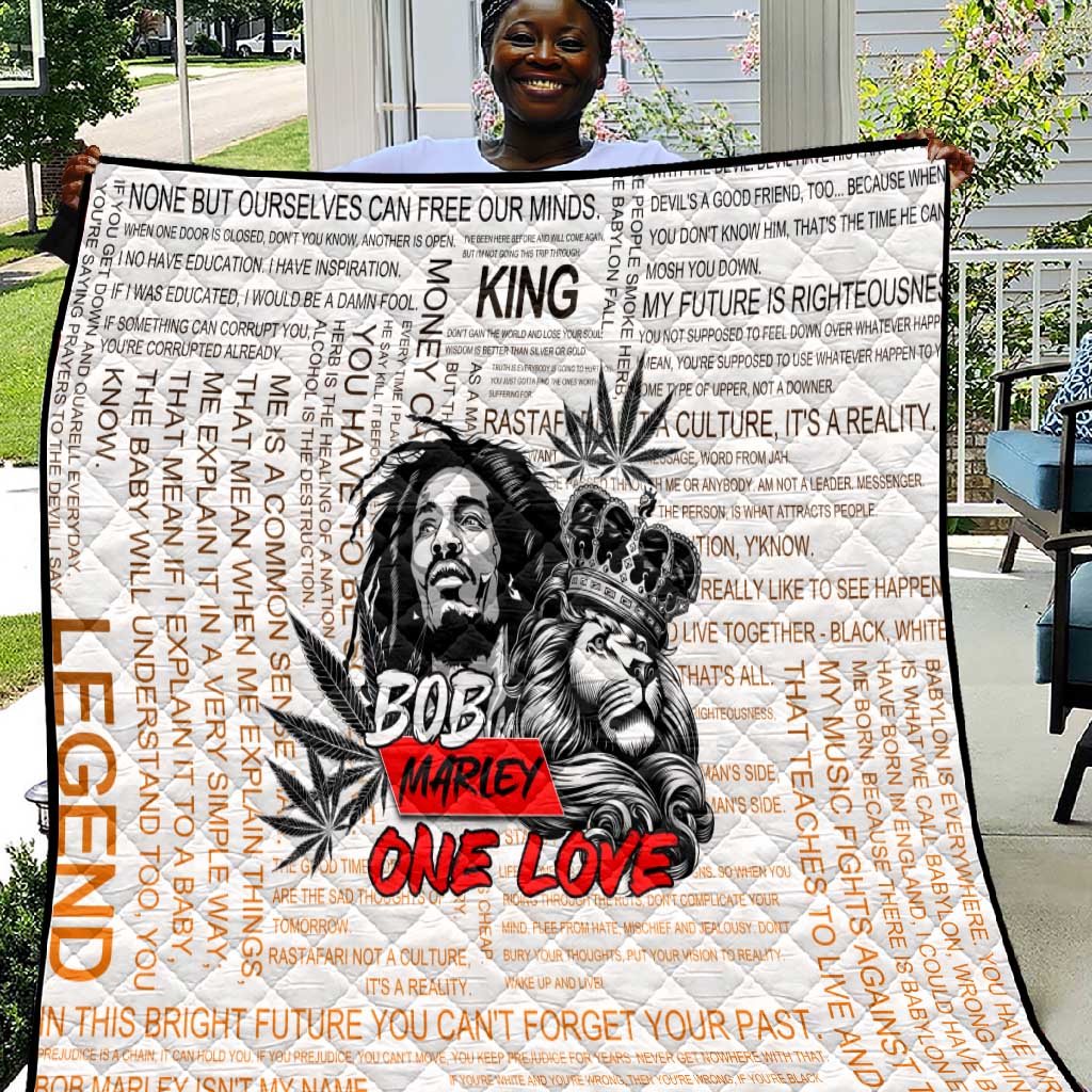 Afro King of Reggae Legend Bob Quilt Rastafari Lion Cannabis Typography Style DT02