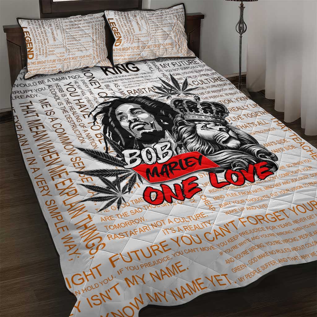 Afro King of Reggae Legend Bob Quilt Bed Set Rastafari Lion Cannabis Typography Style DT02