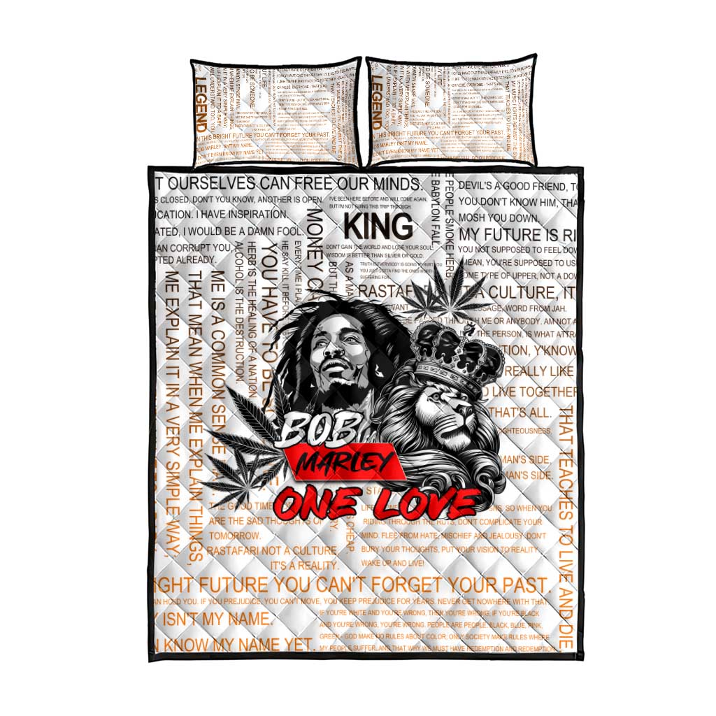 Afro King of Reggae Legend Bob Quilt Bed Set Rastafari Lion Cannabis Typography Style DT02