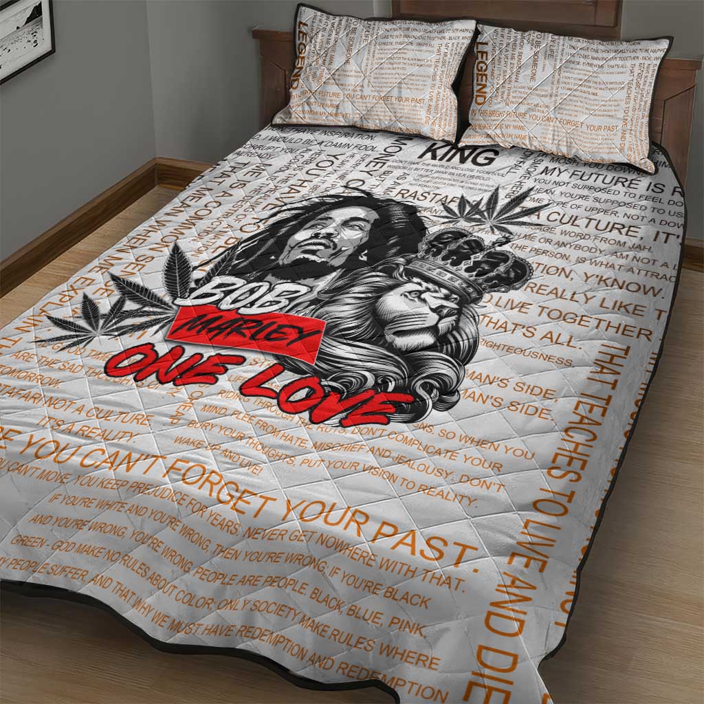 Afro King of Reggae Legend Bob Quilt Bed Set Rastafari Lion Cannabis Typography Style DT02