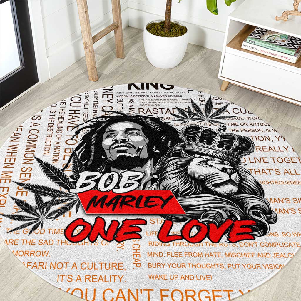 Afro King of Reggae Legend Bob Round Carpet Rastafari Lion Cannabis Typography Style DT02