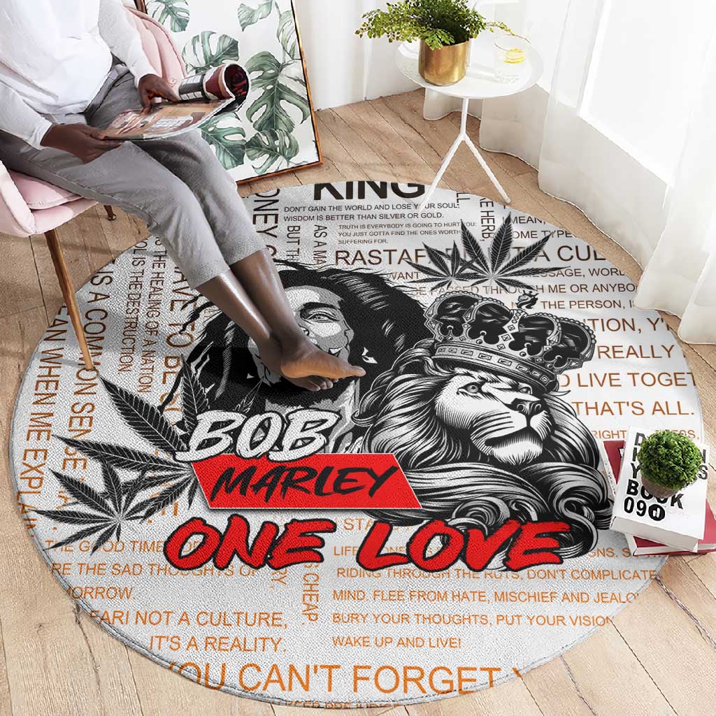 Afro King of Reggae Legend Bob Round Carpet Rastafari Lion Cannabis Typography Style DT02