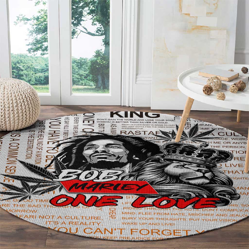 Afro King of Reggae Legend Bob Round Carpet Rastafari Lion Cannabis Typography Style DT02