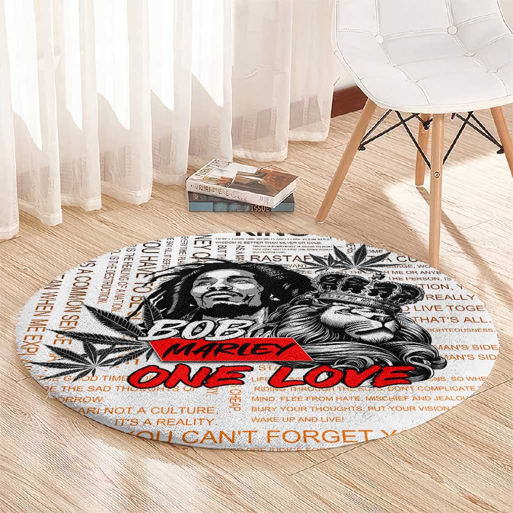 Afro King of Reggae Legend Bob Round Carpet Rastafari Lion Cannabis Typography Style DT02