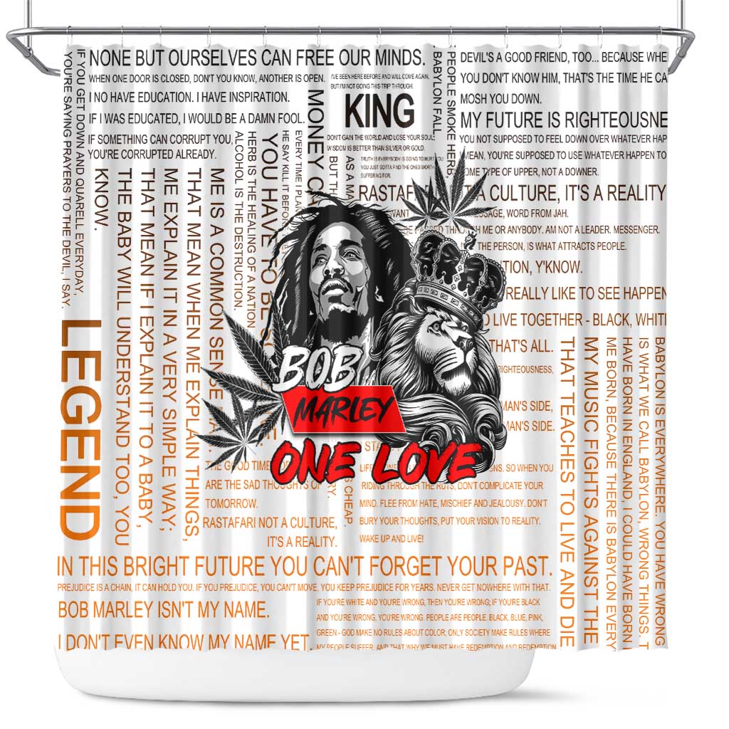 King of Reggae Legend Bob Shower Curtain Lion Rastafari Cannabis Typography Style DT02