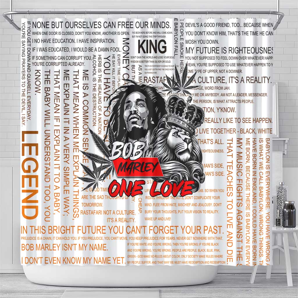 King of Reggae Legend Bob Shower Curtain Lion Rastafari Cannabis Typography Style DT02