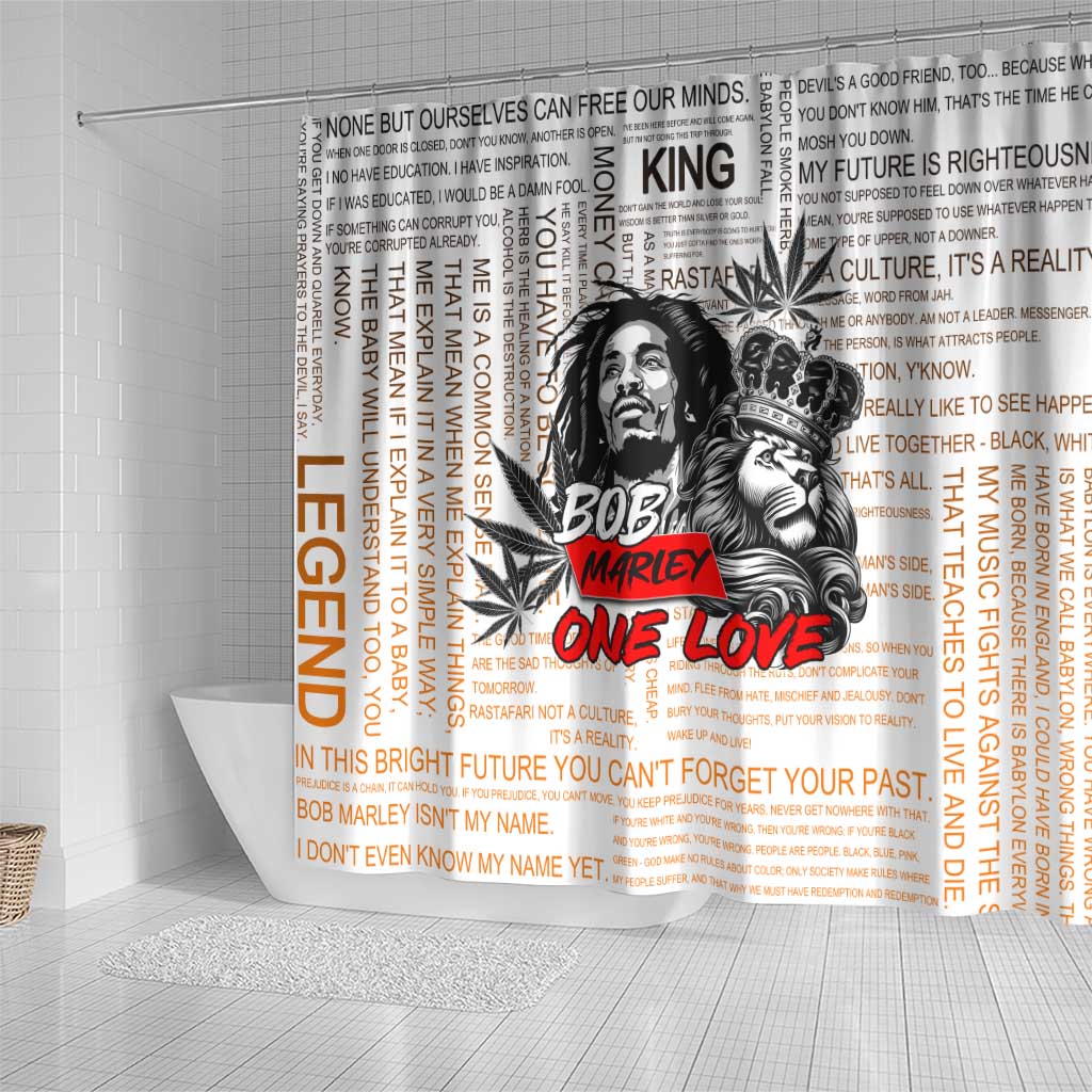 King of Reggae Legend Bob Shower Curtain Lion Rastafari Cannabis Typography Style DT02