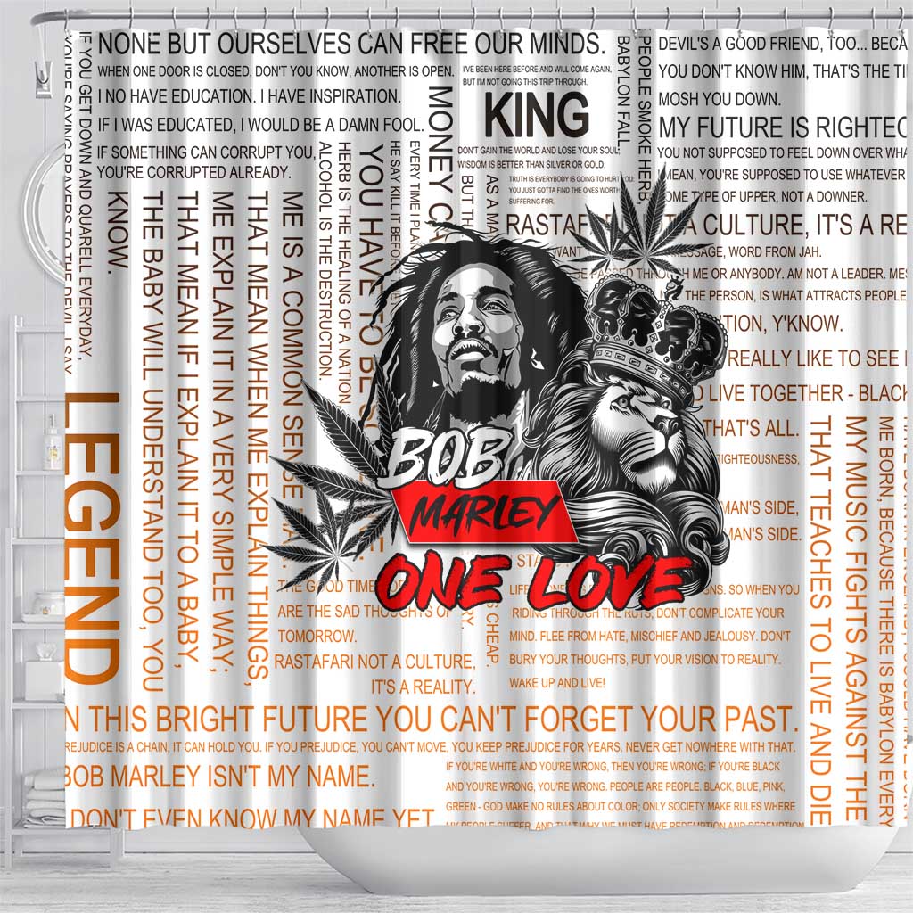 King of Reggae Legend Bob Shower Curtain Lion Rastafari Cannabis Typography Style DT02