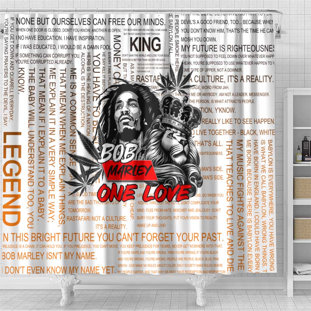 King of Reggae Legend Bob Shower Curtain Lion Rastafari Cannabis Typography Style DT02