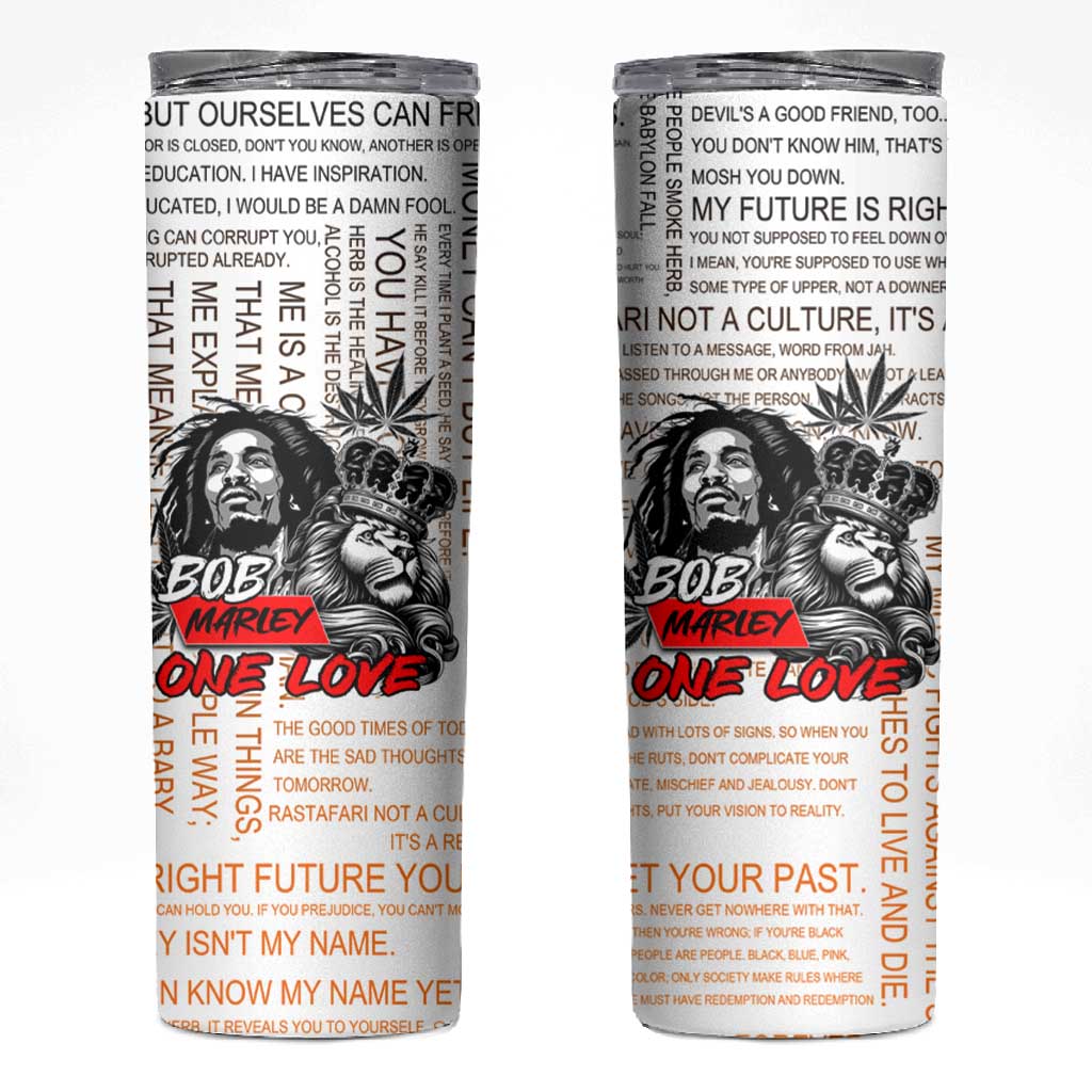 Afro King of Reggae Legend Bob Skinny Tumbler Rastafari Lion Cannabis Typography Style DT02