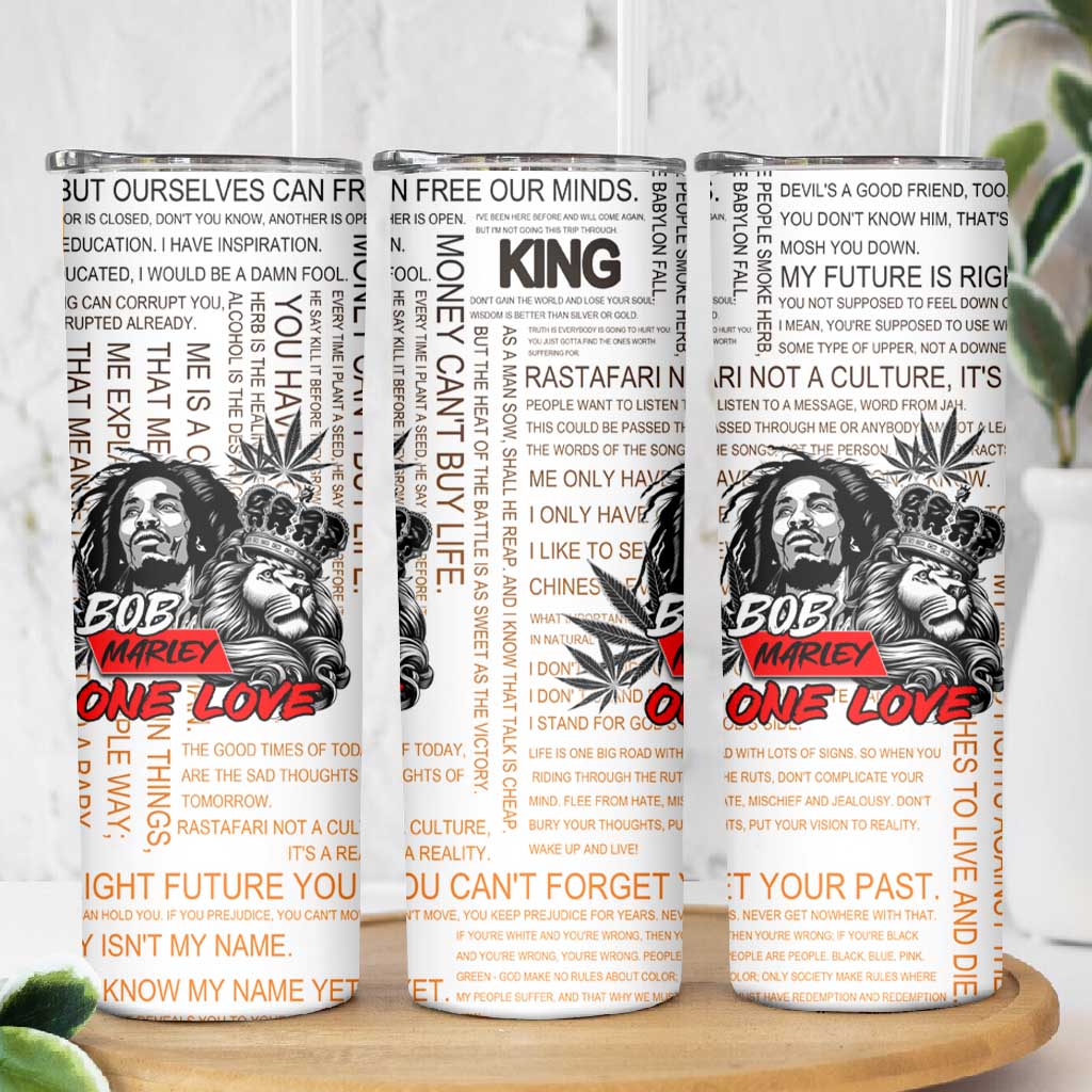 Afro King of Reggae Legend Bob Skinny Tumbler Rastafari Lion Cannabis Typography Style DT02