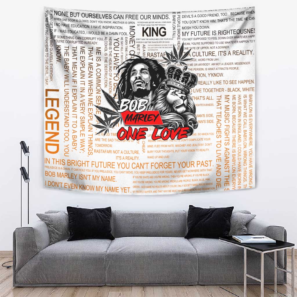 Afro King of Reggae Legend Bob Tapestry Rastafari Lion Cannabis Typography Style DT02