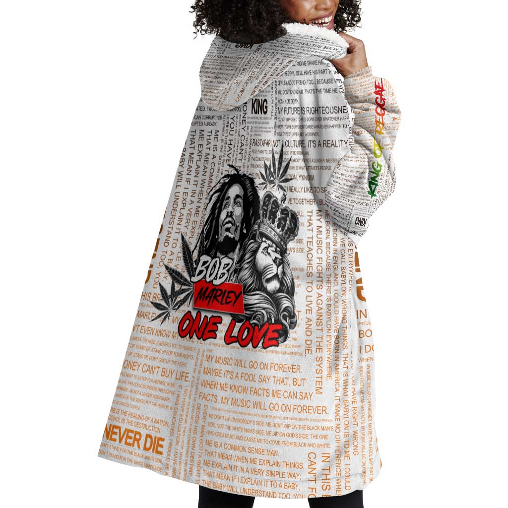 Afro King of Reggae Legend Bob Wearable Blanket Hoodie Rastafari Lion Cannabis Typography Style DT02