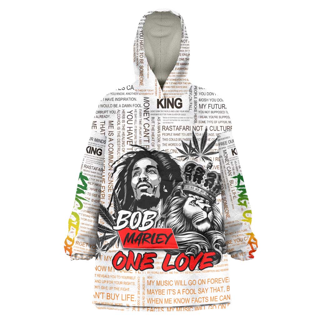 Afro King of Reggae Legend Bob Wearable Blanket Hoodie Rastafari Lion Cannabis Typography Style DT02