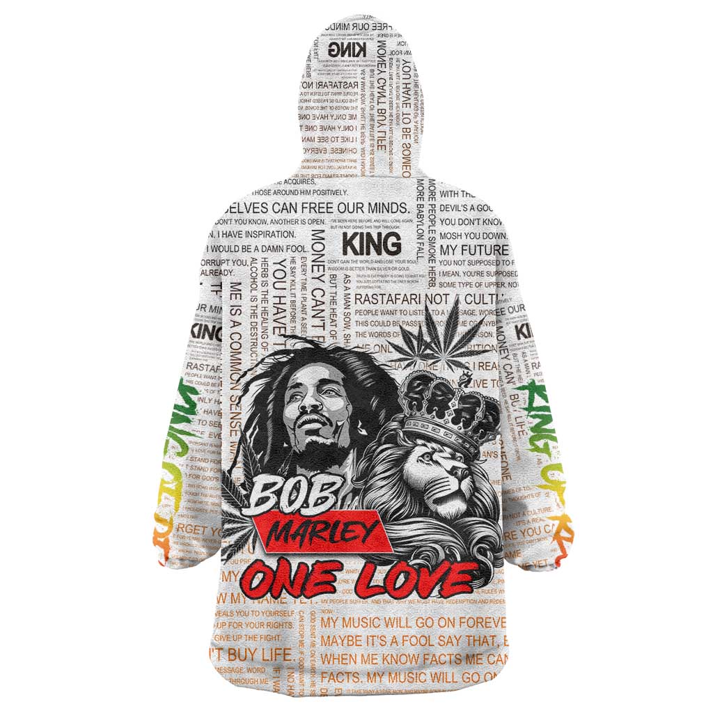 Afro King of Reggae Legend Bob Wearable Blanket Hoodie Rastafari Lion Cannabis Typography Style DT02