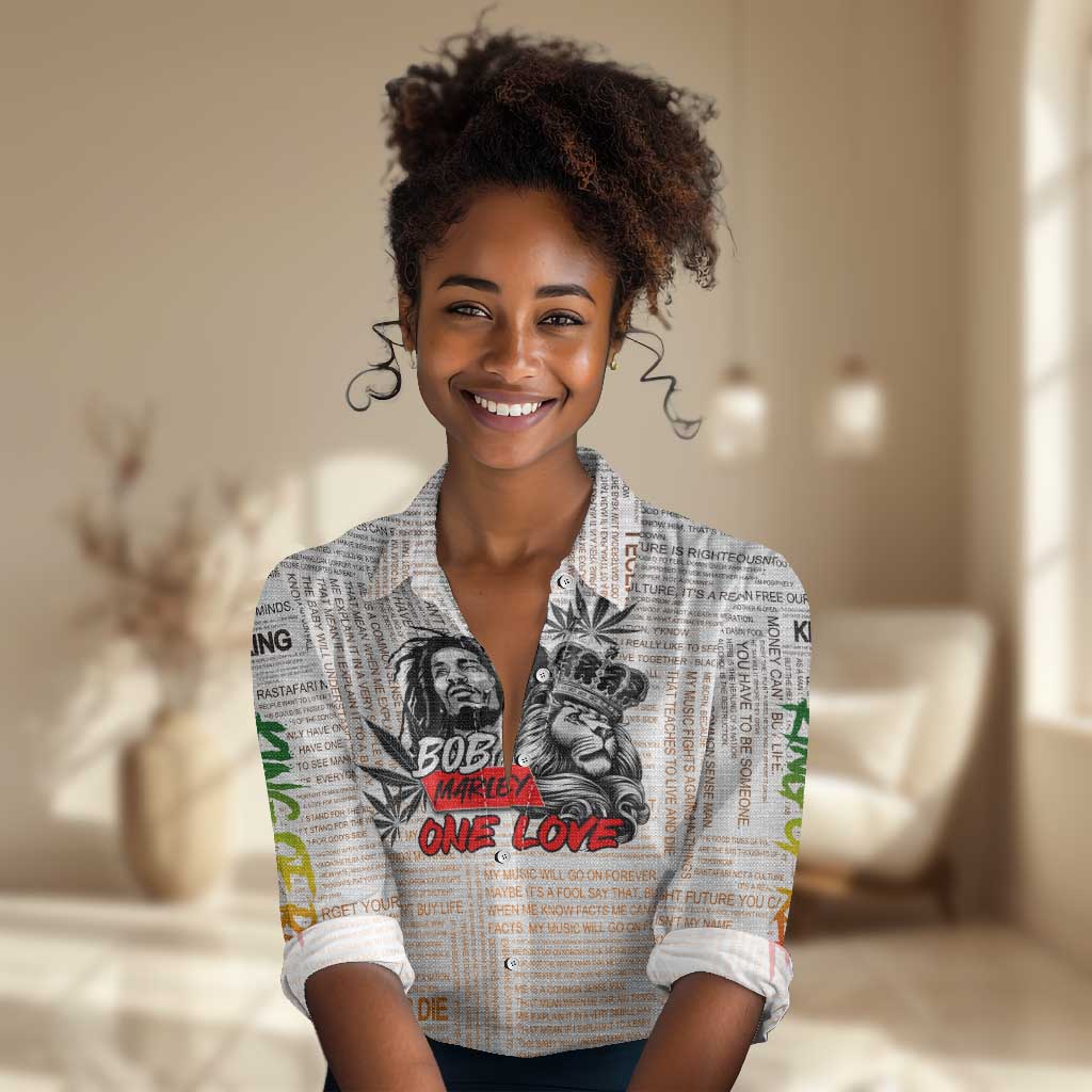 Afro King of Reggae Legend Bob Women Casual Shirt Rastafari Lion Cannabis Typography Style DT02