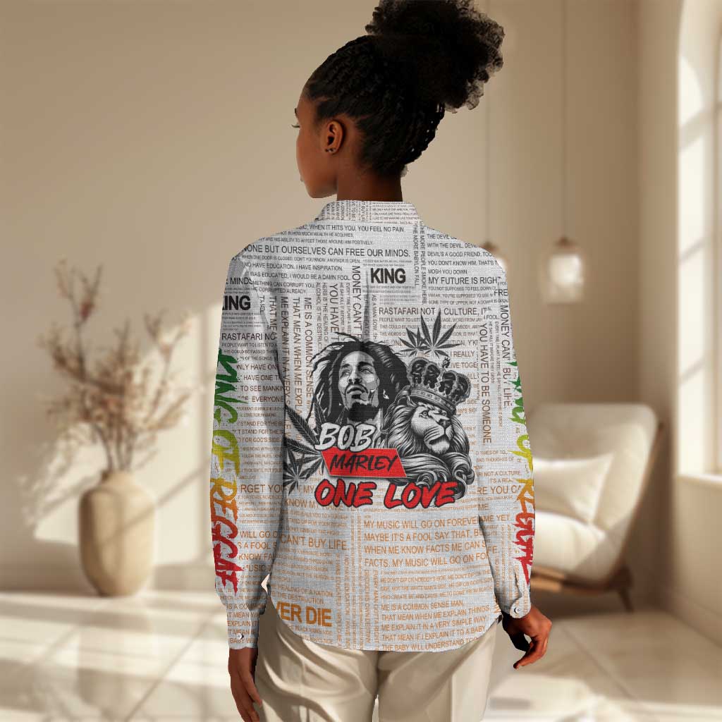 Afro King of Reggae Legend Bob Women Casual Shirt Rastafari Lion Cannabis Typography Style DT02