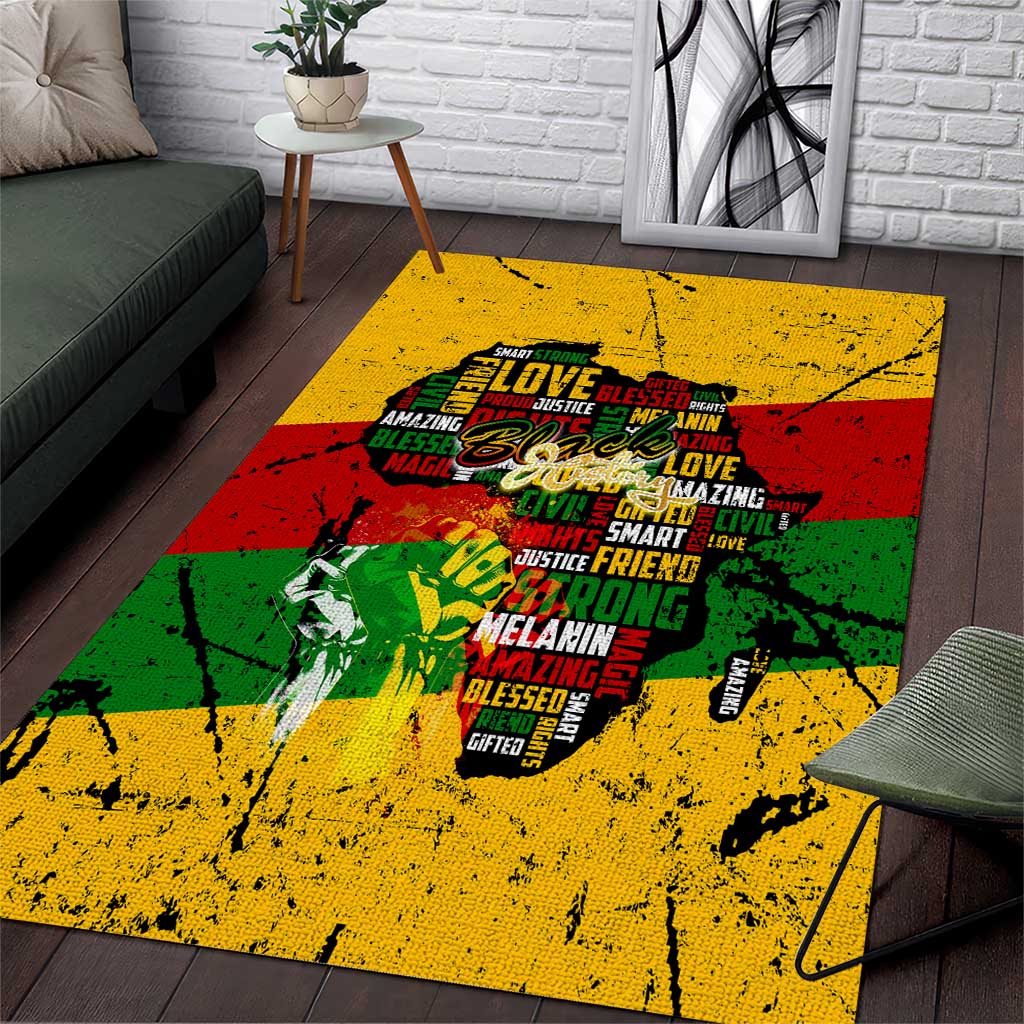 Black History Month Africa Area Rug Strength Love and Justice Typography DT02