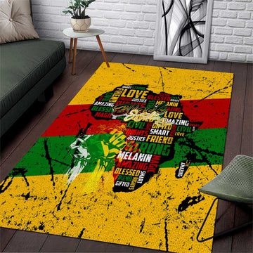 Black History Month Africa Area Rug Strength Love and Justice Typography DT02
