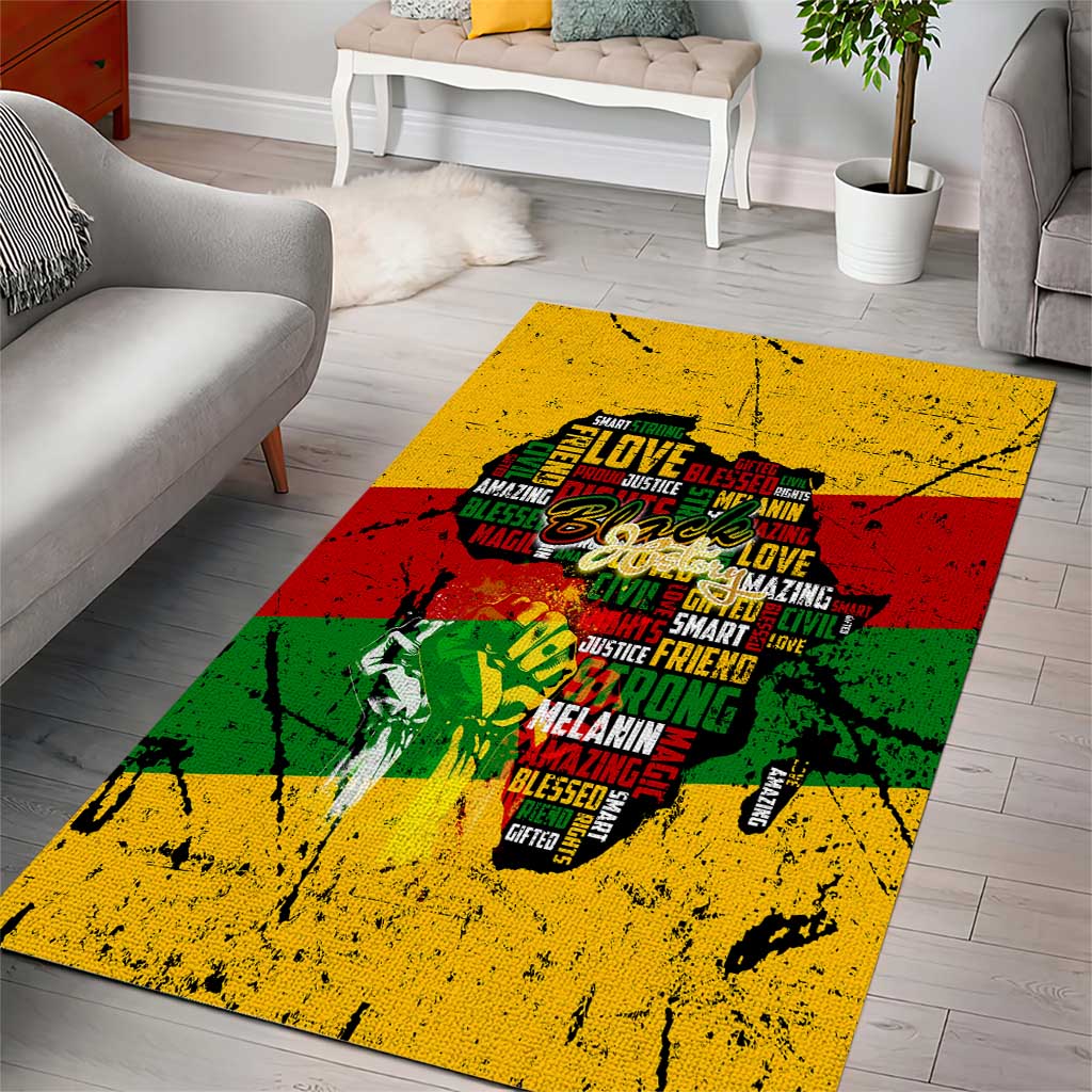 Black History Month Africa Area Rug Strength Love and Justice Typography DT02