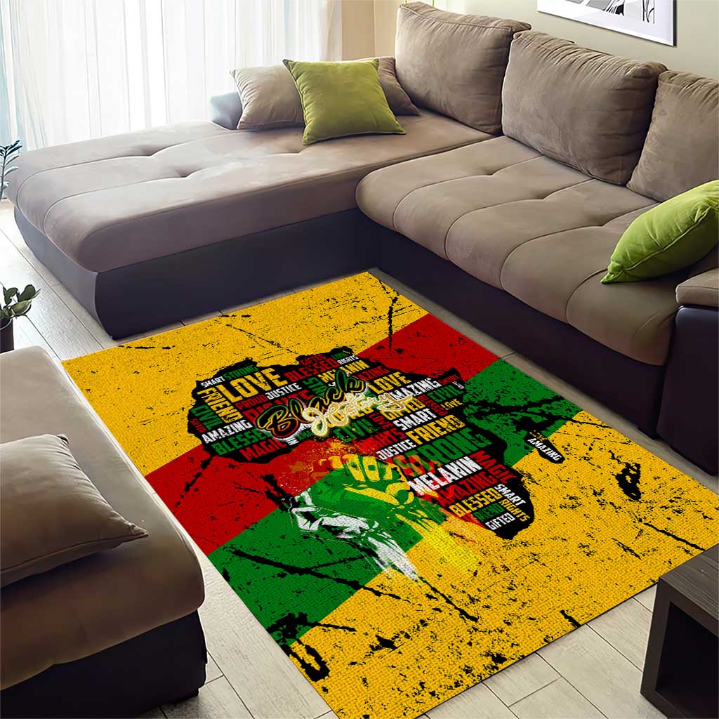 Black History Month Africa Area Rug Strength Love and Justice Typography DT02