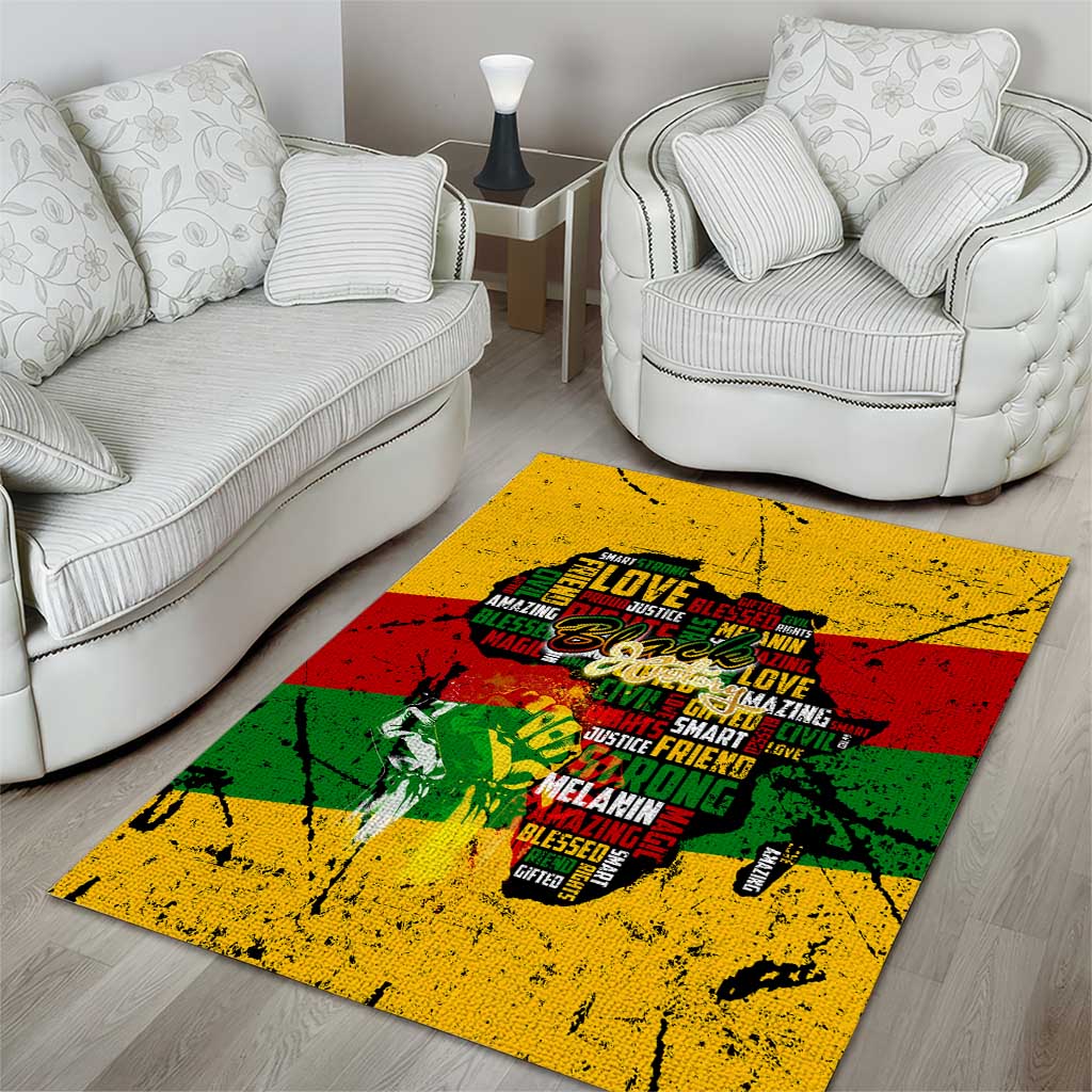 Black History Month Africa Area Rug Strength Love and Justice Typography DT02