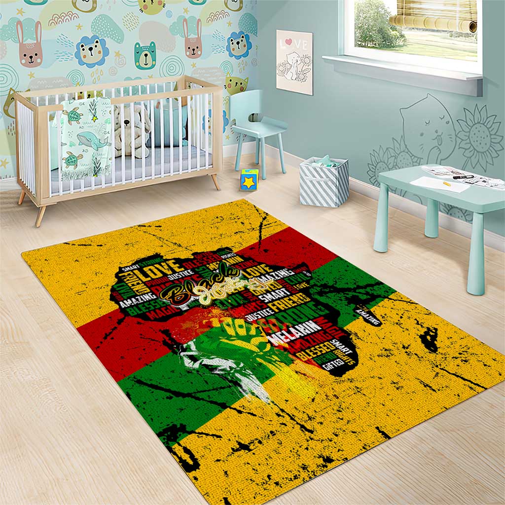 Black History Month Africa Area Rug Strength Love and Justice Typography DT02