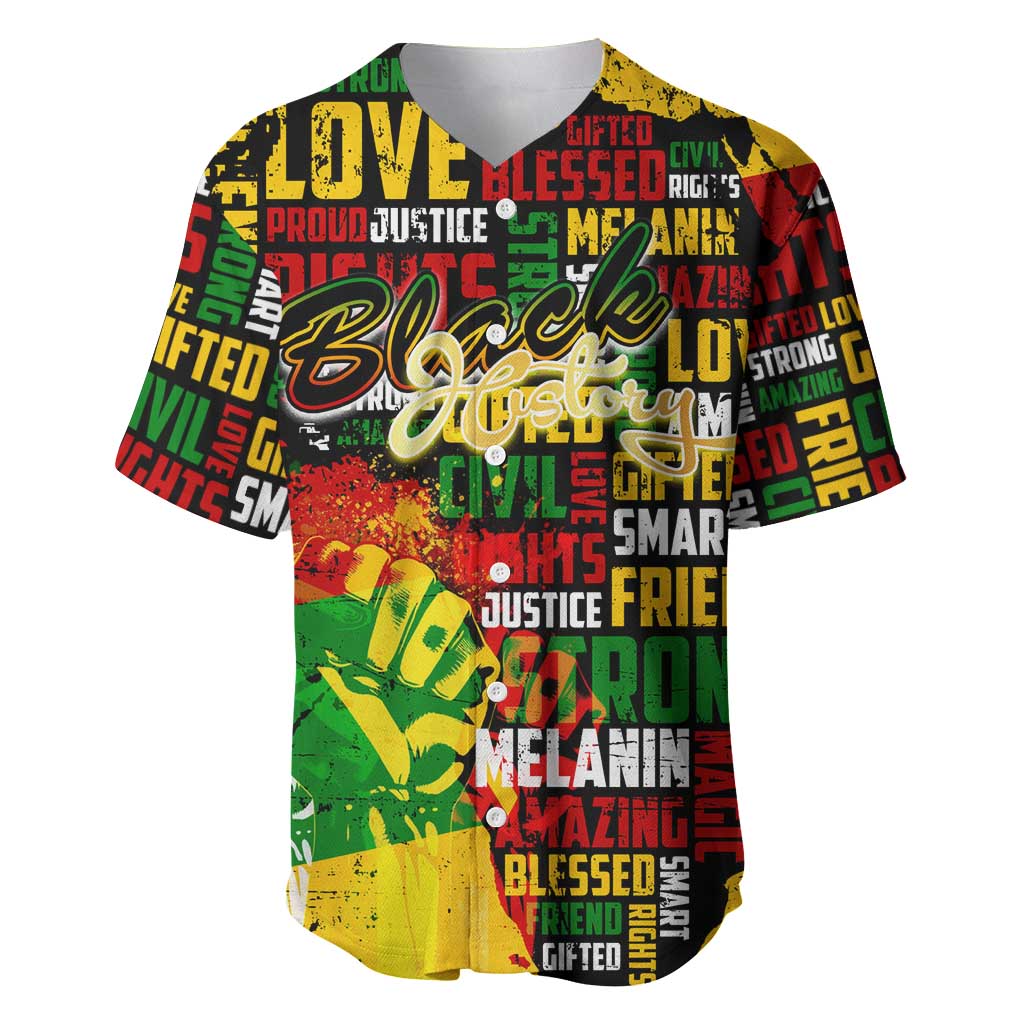 Black History Month Africa Baseball Jersey Strength Love and Justice Typography DT02