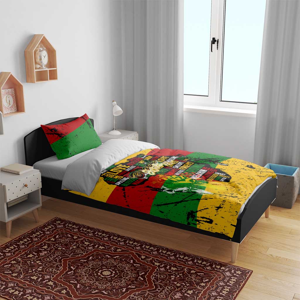 Black History Month Africa Bedding Set Strength Love and Justice Typography DT02