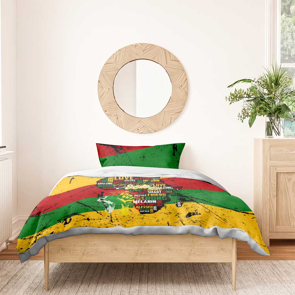 Black History Month Africa Bedding Set Strength Love and Justice Typography DT02
