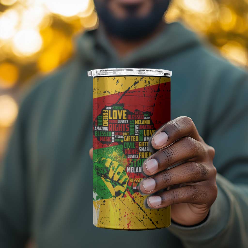 Black History Month Africa 4 in 1 Can Cooler Tumbler Strength Love and Justice Typography DT02