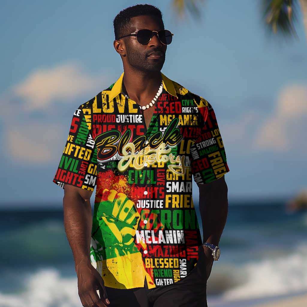 Black History Month Africa Hawaiian Shirt Strength Love and Justice Typography DT02