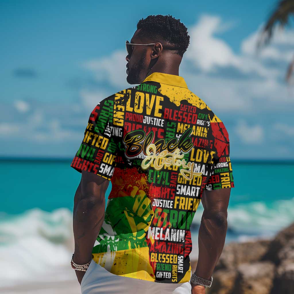 Black History Month Africa Hawaiian Shirt Strength Love and Justice Typography DT02