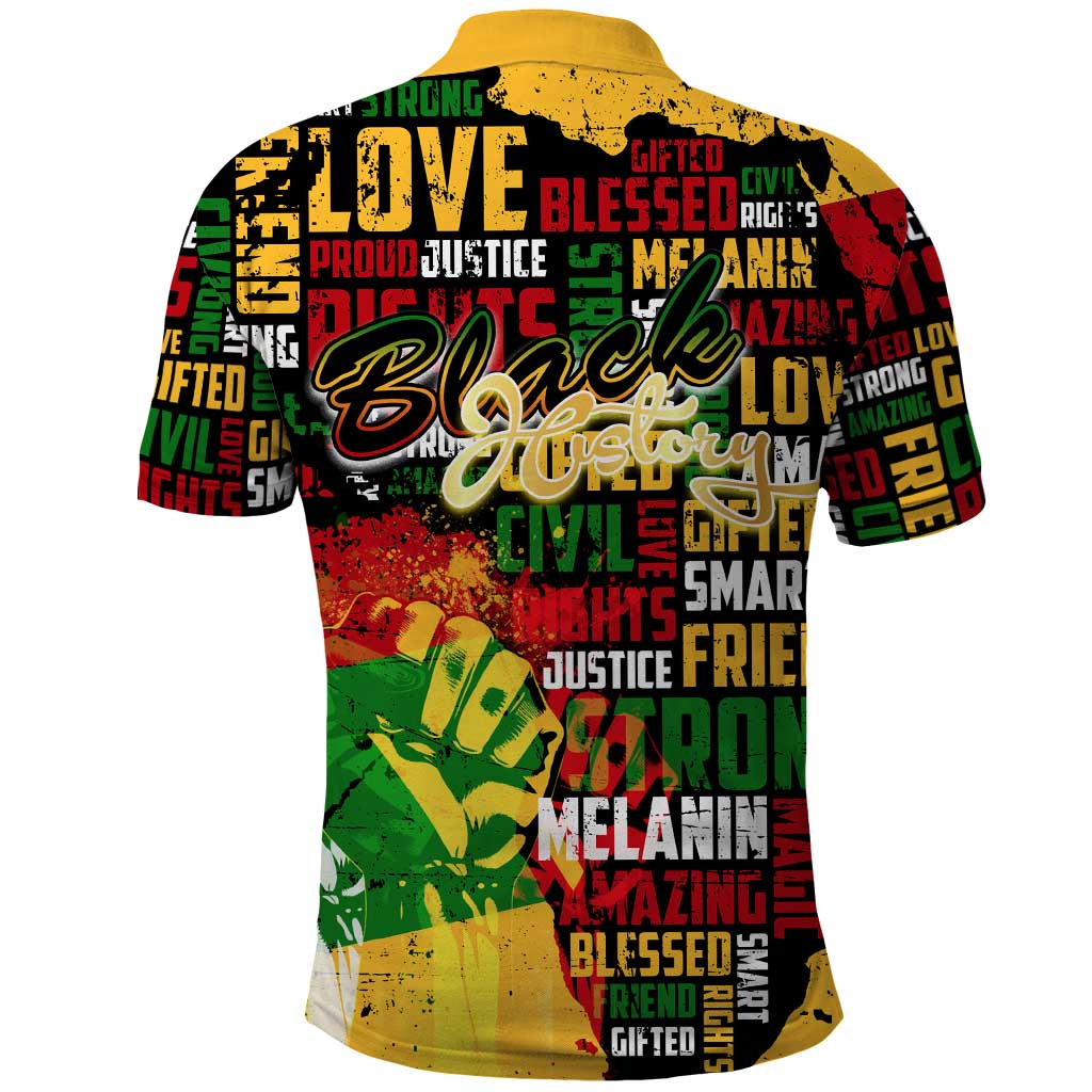 Black History Month Polo Shirt Strength Love and Justice Typography DT02