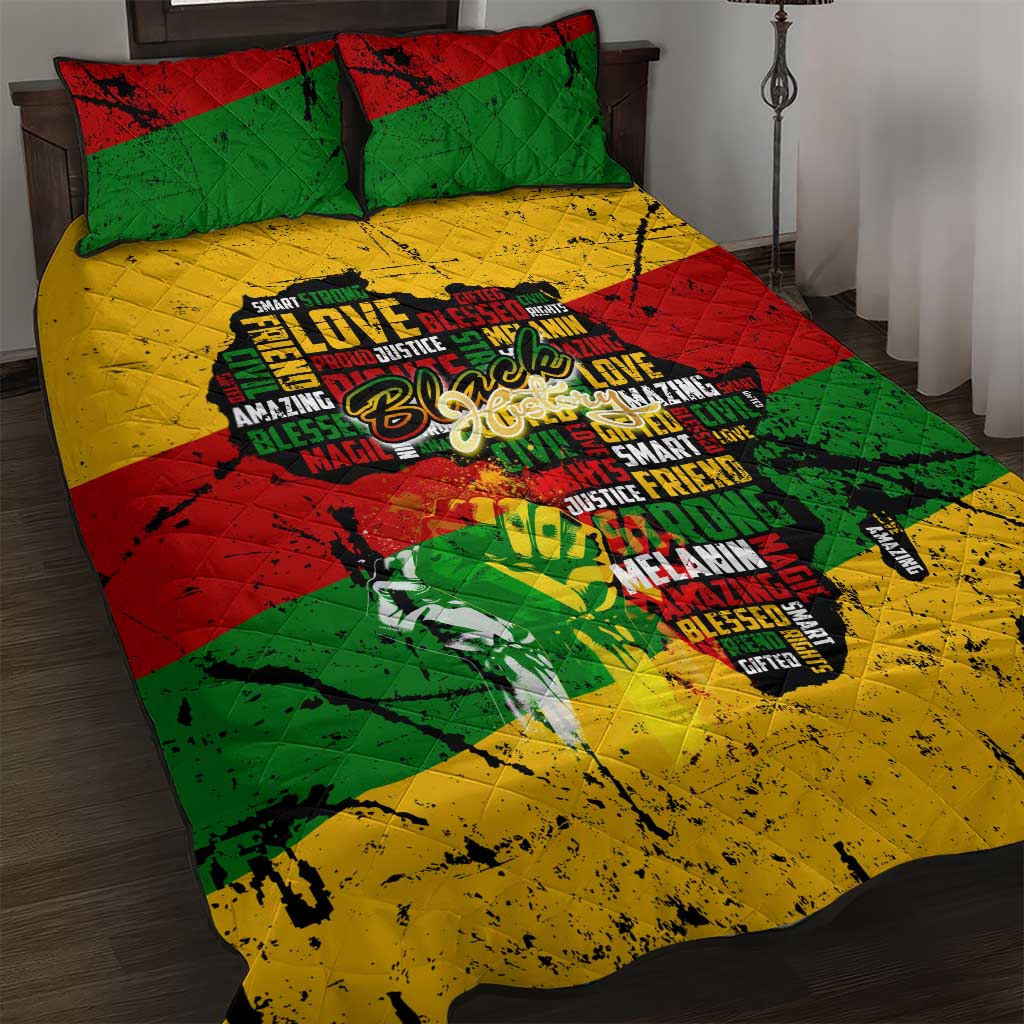 Black History Month Africa Quilt Bed Set Strength Love and Justice Typography DT02
