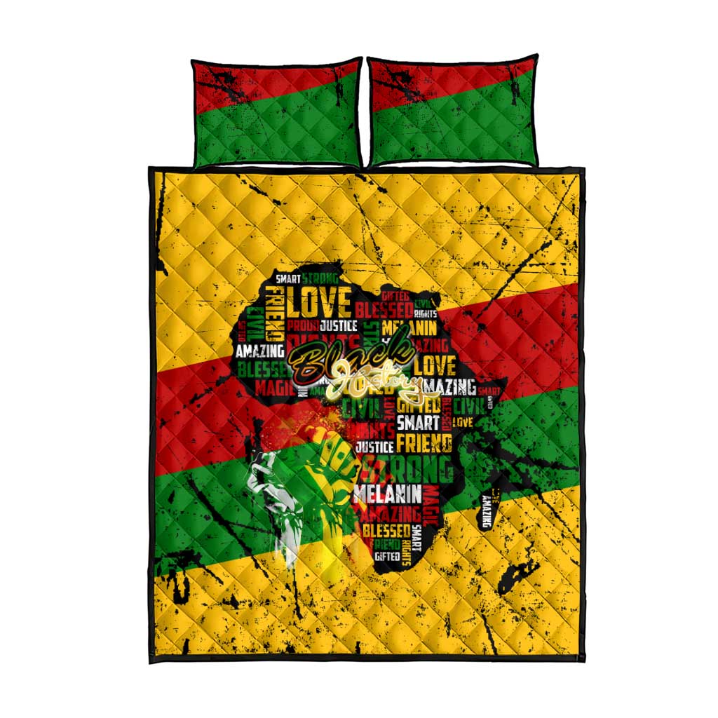 Black History Month Africa Quilt Bed Set Strength Love and Justice Typography DT02