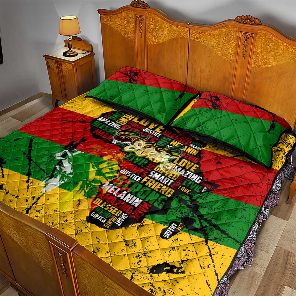 Black History Month Africa Quilt Bed Set Strength Love and Justice Typography DT02