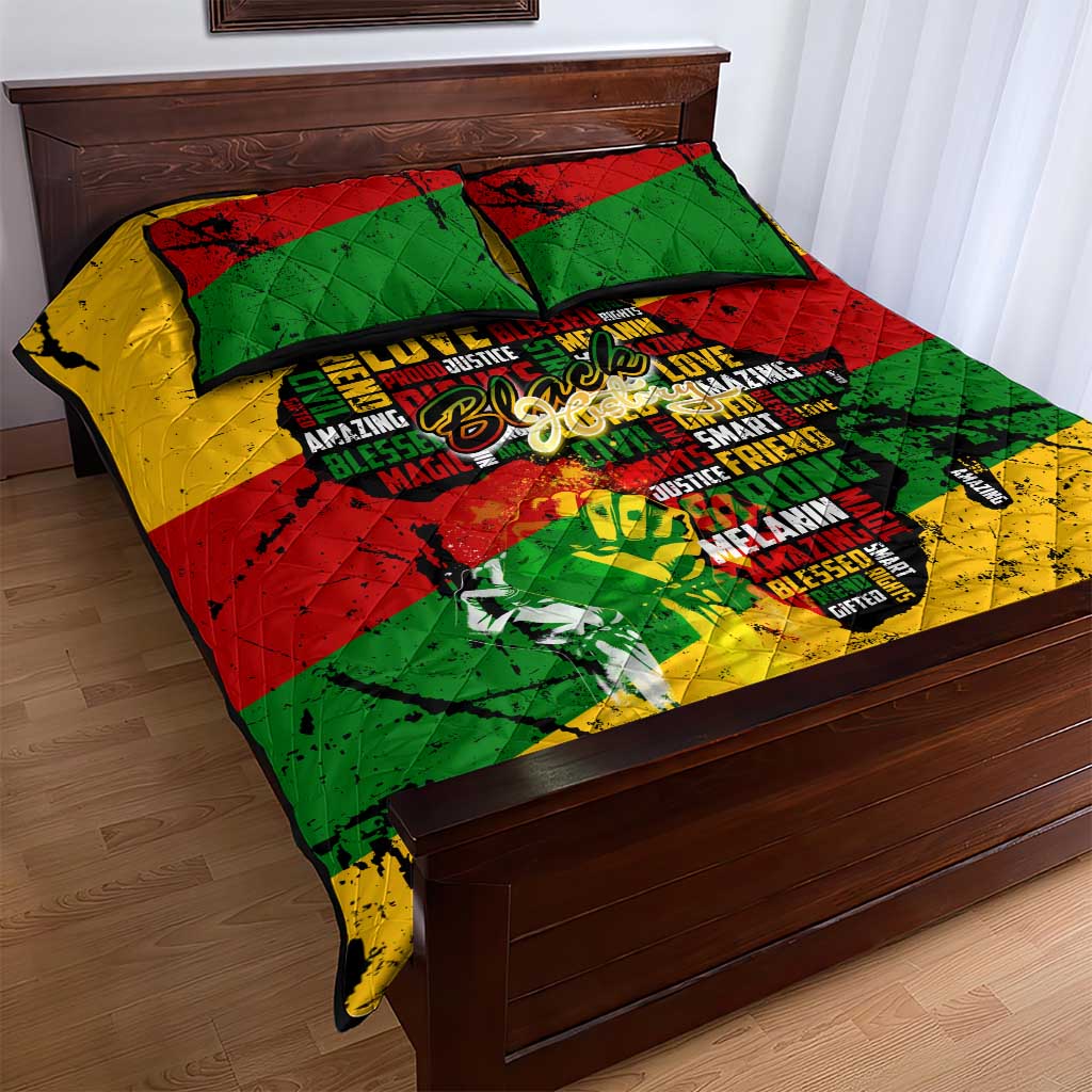 Black History Month Africa Quilt Bed Set Strength Love and Justice Typography DT02