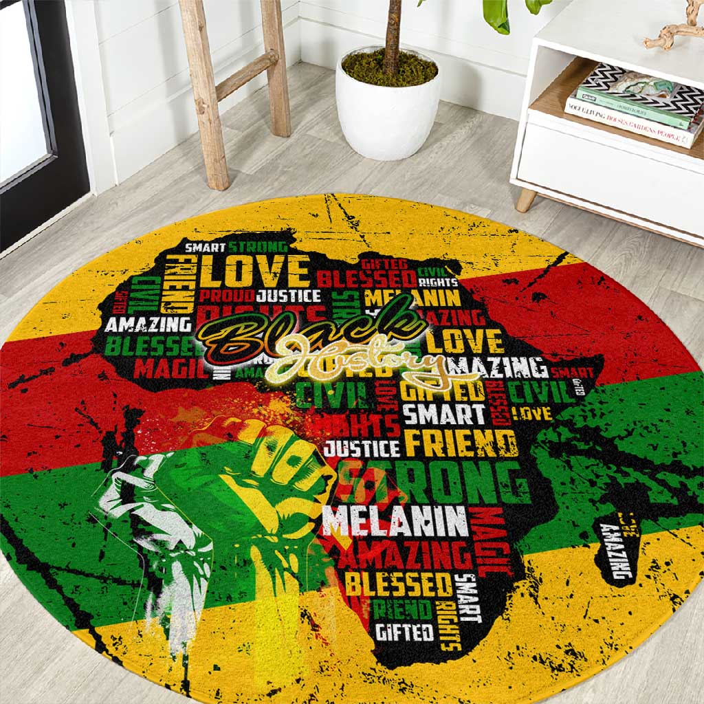 Black History Month Africa Round Carpet Strength Love and Justice Typography DT02