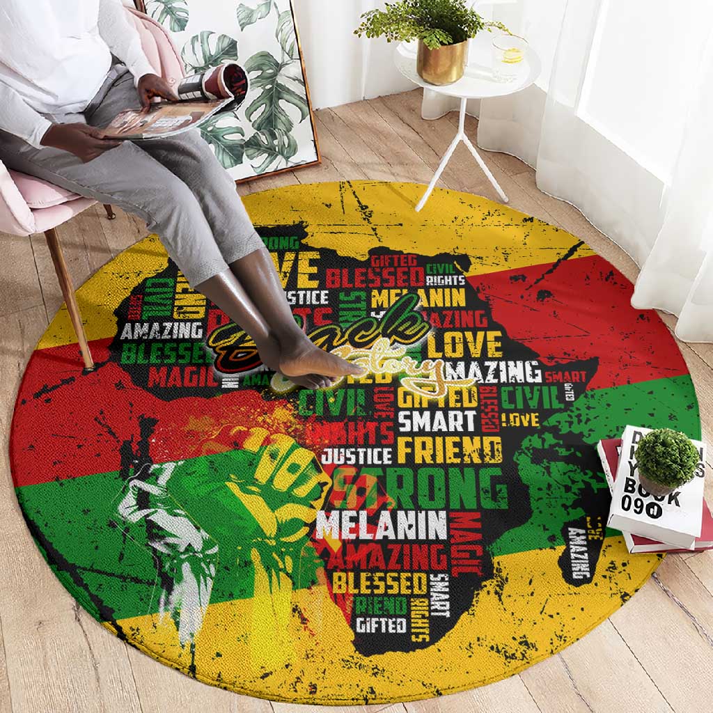 Black History Month Africa Round Carpet Strength Love and Justice Typography DT02