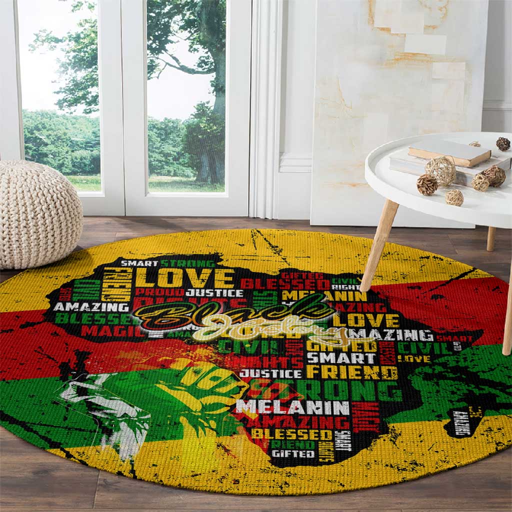 Black History Month Africa Round Carpet Strength Love and Justice Typography DT02