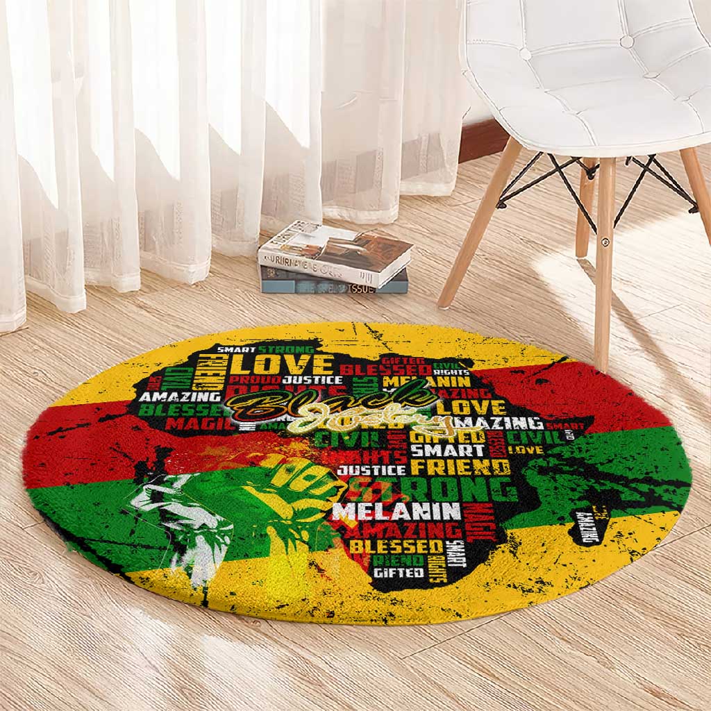 Black History Month Africa Round Carpet Strength Love and Justice Typography DT02