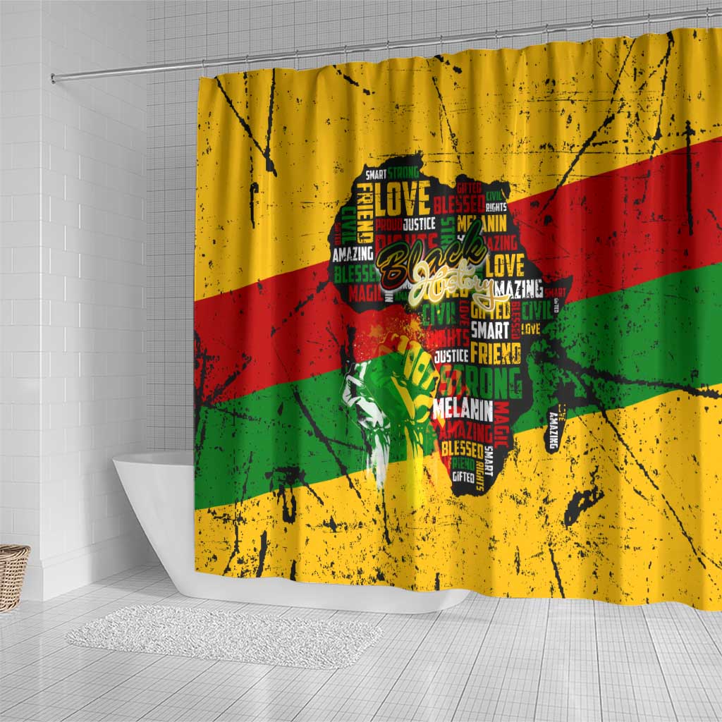 Black History Month Shower Curtain Strength Love and Justice Typography DT02