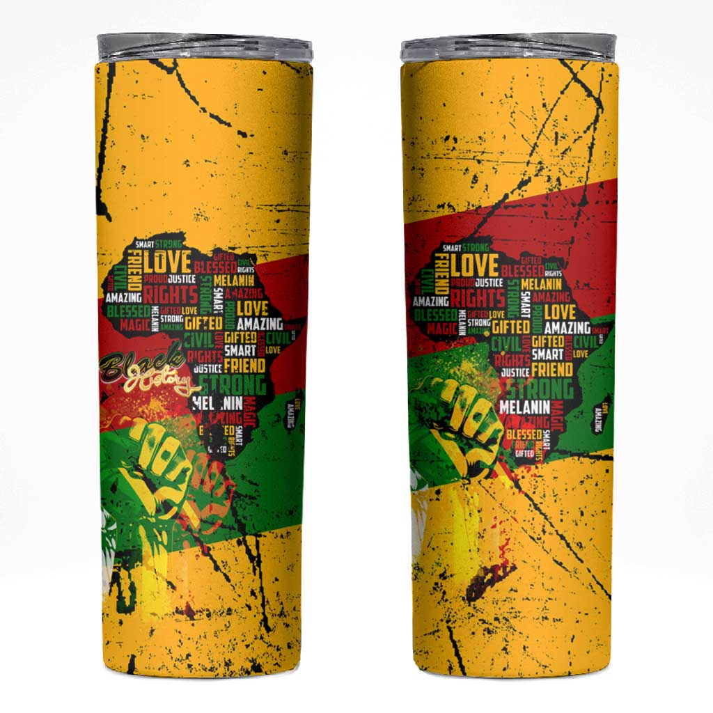 Black History Month Africa Skinny Tumbler Strength Love and Justice Typography DT02